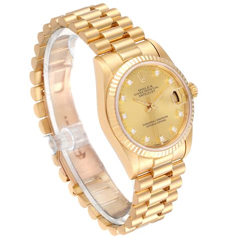 mens 18k gold rolex datejust president watch w diamonds|rolex datejust 31 diamond.